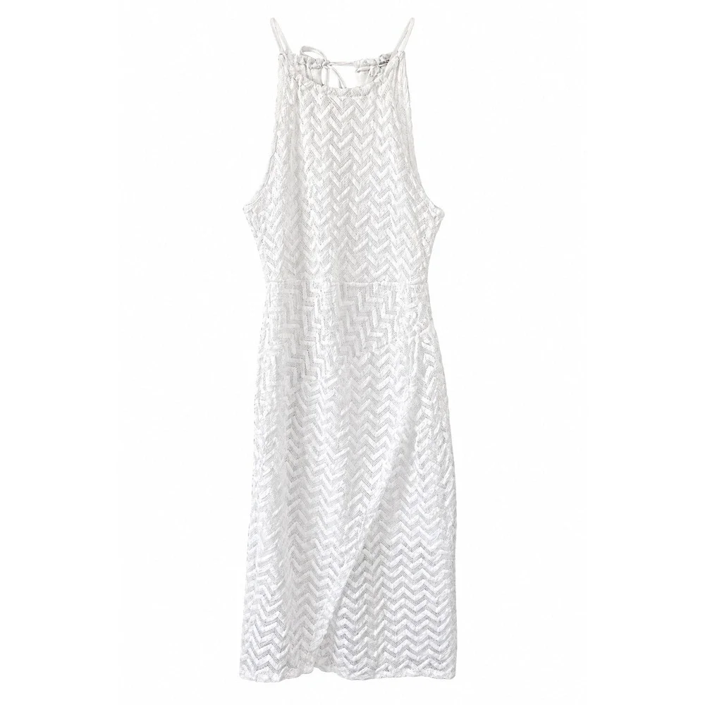 Madden NYC Lace Dress Women Small White Excellent Chevron Halter Wrap Skirt